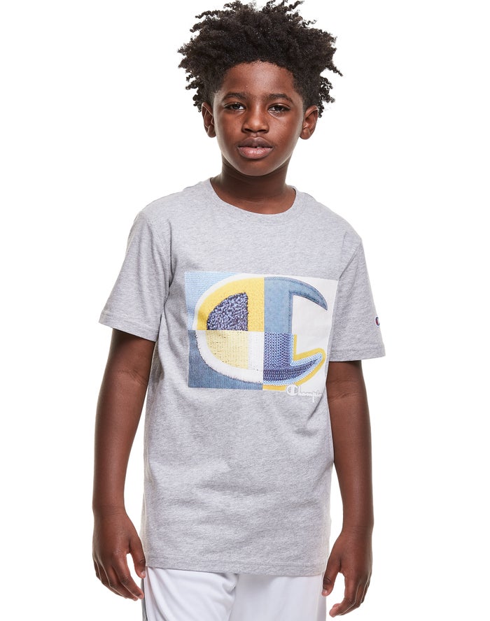 Champion Drenge T-Shirts Grå - Cotton Photo-real C Patch - Danmark URI-054369